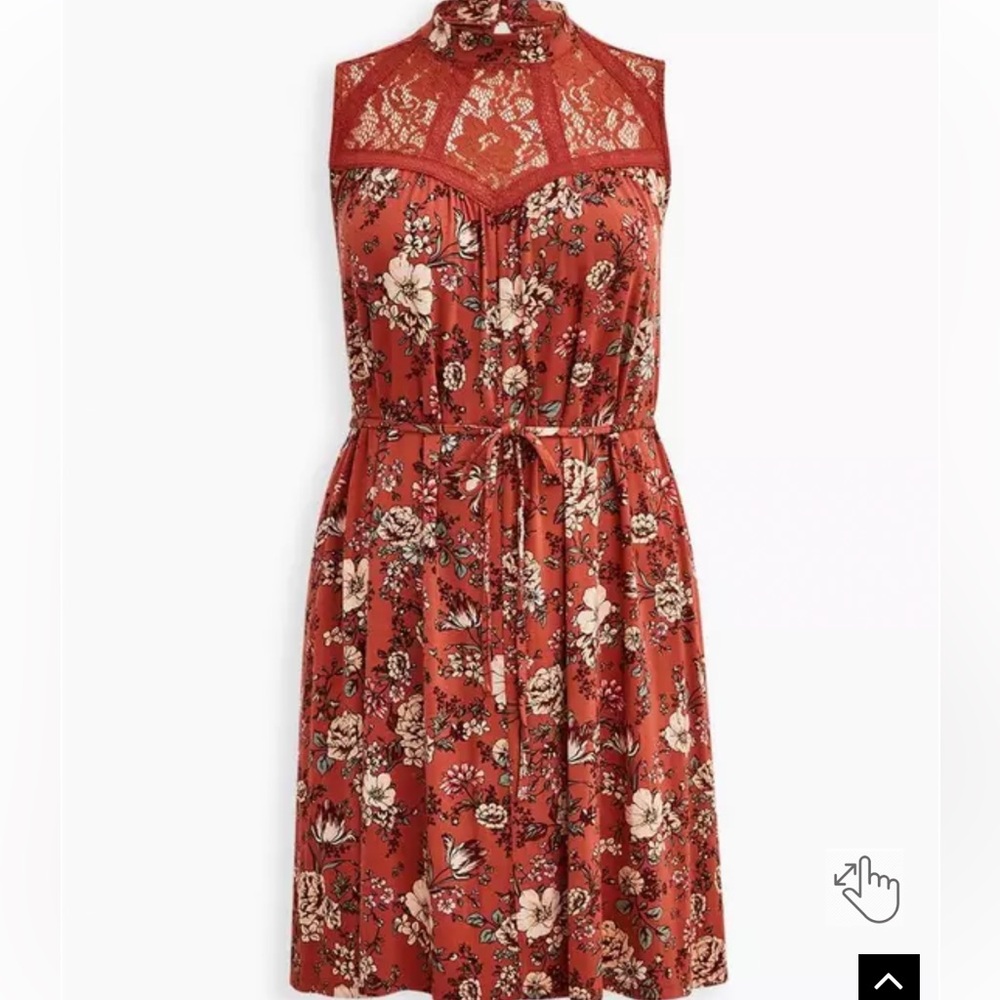 NWT Torrid Trapeze Mini Dress - Super Soft Floral Rust - 00(M/L)